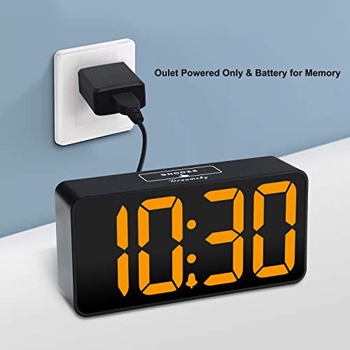 DreamSky Small Digital Alarm Clock for Bedroom with Large Big Numbers - color: Black Case Amber Digits