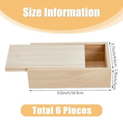 SUPERFINDINGS 6Pcs Wood Box with Slide Lid 6.6x3.7inch Unfinished Wooden Storage Box Small Wooden Box Trinket Storage Box with Slide Top for DIY Crafts Home Decoration Jewelry - size: 6.6x3.7inch