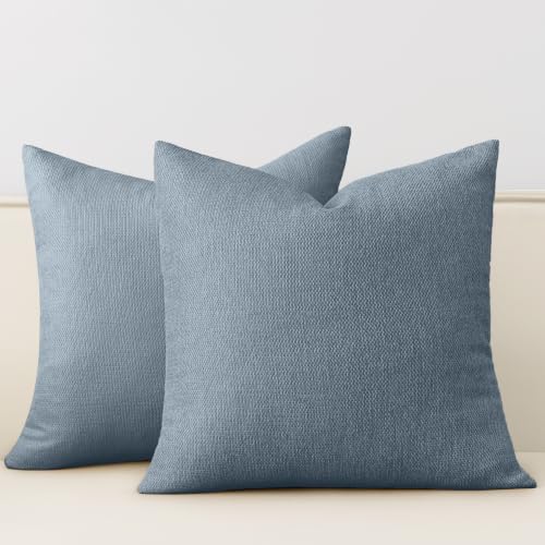 Natural Linen Look Throw Pillow Covers 18x18 inch Set of 2, Textured Woven Decorative Pillow Covers, Neutral Farmhouse Cushion Covers for Couch Sofa Living Room Bedroom Midnight Navy - color: Bedroom Midnight Navy, size: 18" x 18" (Pack of 2)