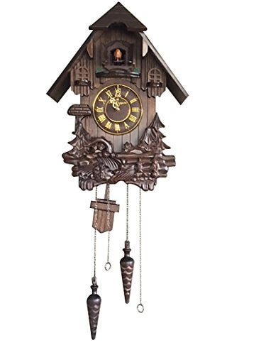 Wall Cuckoo Clocks Black Forest Wooden Cuckoo Clock. Black Forest Hand-Carved Cuckoo Clock. Bright Cuckoo Bird Sounds On The Hour and Chime Has Automatic Shut-Off. Excellent Gift.
