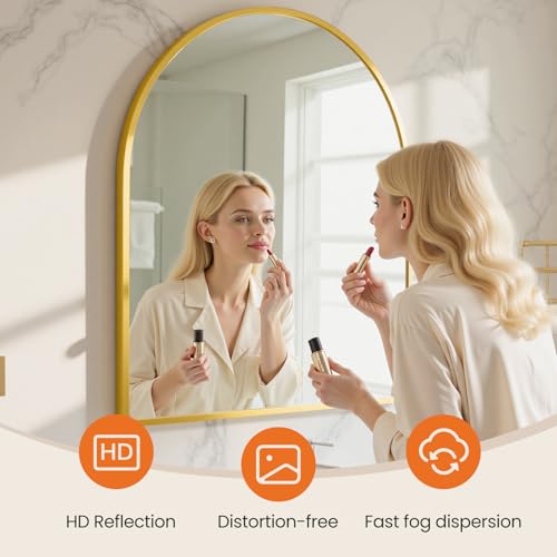 Sweetcrispy 31x32 Bathroom Mirrors for Wall, Arched Mirror for Over Sink - color: Gold, size: 31"L x 32"W