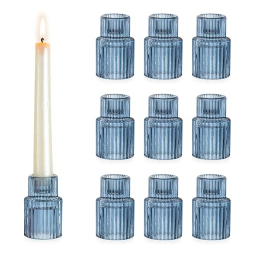 Hewory Glass Candlestick Holders Bulk, 10 PCS Blue Taper Candle Holders - color: Blue, size: 10PCS