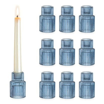 Hewory Glass Candlestick Holders Bulk, 10 PCS Blue Taper Candle Holders - color: Blue, size: 10PCS