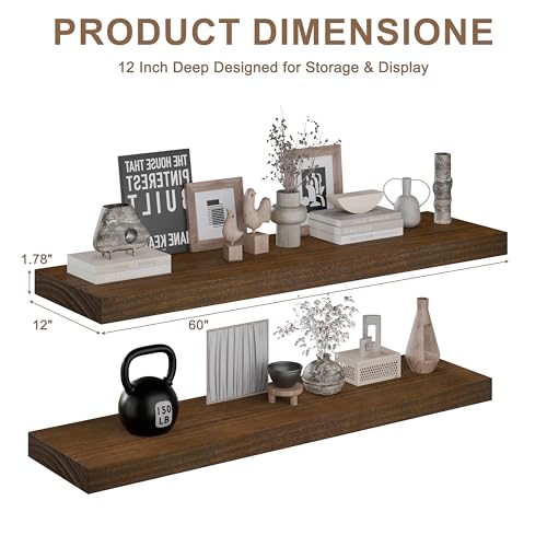 60in Floating Shelves, 2-Pack 12in Deep Wall Shelf