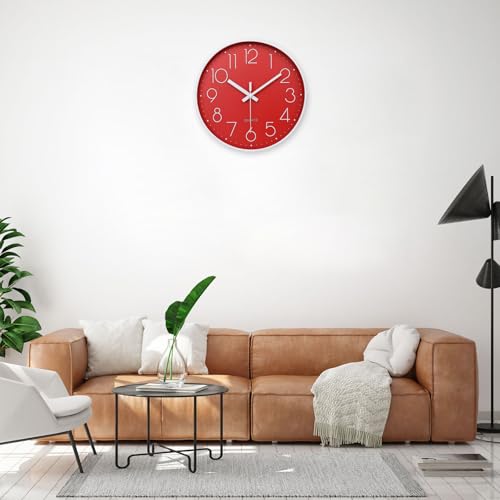 jomparis Red Wall Clock 12 Inch Silent Non-Ticking Battery Operated Quality Quartz Round Wall Clock Modern Decor Clock for Home Bedroom - color: 1 Pack - Red, size: 12 Inch