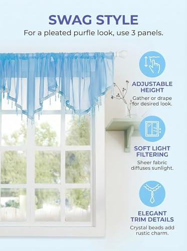 Molaxhome Swag Curtain Scalloped Curtain Valance Drape Sheer Lace Panel 1pc - color: Blue