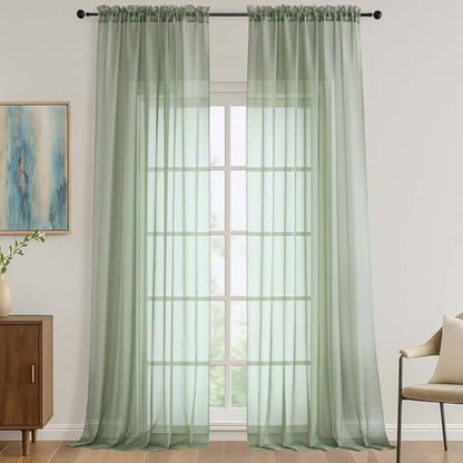 OVZME Sage Green Sheer Curtains 120 Inches Long 2 Panels Set, 59 Inch Extra Wide Soft Airy Lightweight Sheer Curtains for Living Room, Farmhouse Voile Filmy Rod Pocket Drapes, 59Wx120L Inches - color: Sage Green, size: 59"W x 120"L (Pack of 2)