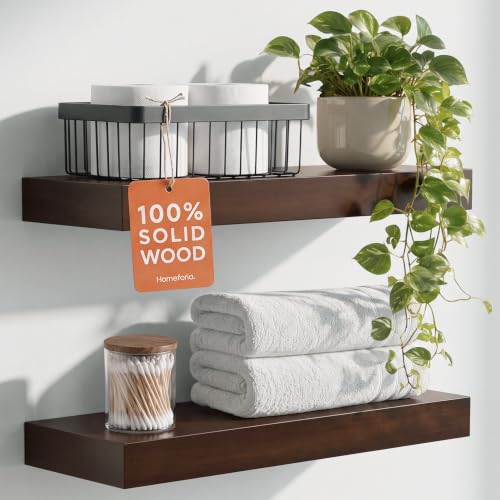 Homeforia 18 Inch Floating Shelves, High-End Solid Pine Wood, Set of 2 - color: American Walnut - Satin Dark Tone, size: 18 inch
