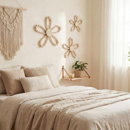 AceOrbit 3 Pcs Boho Daisy Flower Wall Decor, 6.69'', 7.87'', 9.84'' - size: 9.84'', 7.87'', 6.69', style: Wildflower
