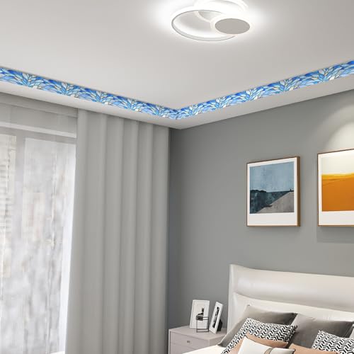 HOMETITUTE Peel and Stick Wallpaper Border 4x196in Blue Glass Pattern - color: Leaf texture