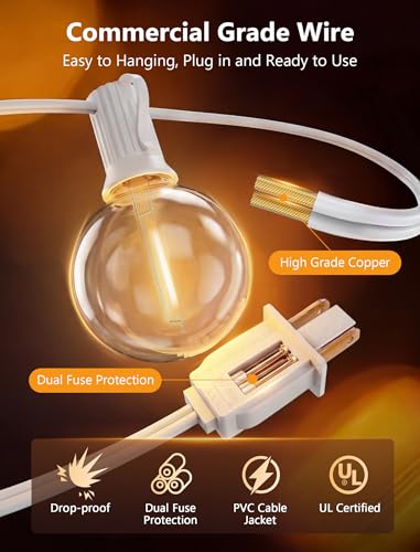 25Ft G40 LED White Outdoor String Lights with 27 Shatterproof Globe Bulbs - color: White, size: 25Ft