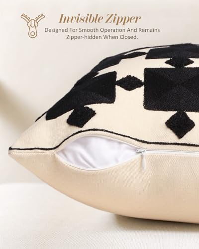 Embroidered Throw Pillow Cover 18x18 Inch, Black Plaid - color: Black Plaid, size: 18" x 18" (Pack of 1)
