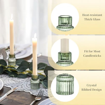 Hewory Taper Candle Holders Bulk, 20PCS Green Glass Candlestick Holders - color: Green, size: 20PCS