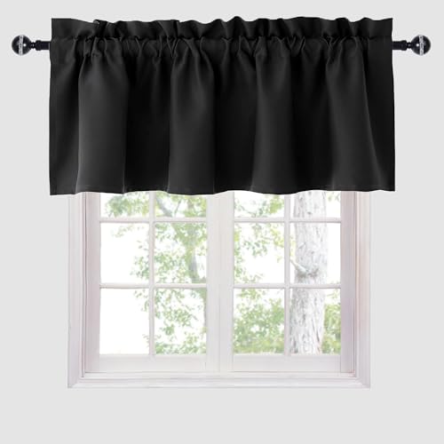 Hiasan Black Valance Curtains for Window 52 x 18 Inches 1 Panel - color: Black, size: 52"W x 18"L (Pack of 1)