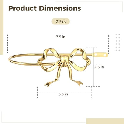 2PCS Metal Bow Curtain Holdbacks, Gold Wall Mounted Curtain Hold Backs