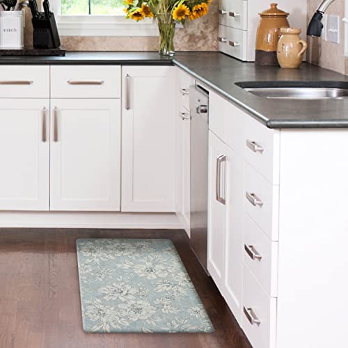 Laura Ashley - Anti-Fatigue Kitchen Mat, Iris Floral Design, Stain, Water & Fade Resistant, Cooking & Standing Relief, Non-Slip Backing, Measures 17.5" x 32", Light Blue Iris - color: Light Blue / Gray, size: 32"L x 17.5"W x 0.47"Th