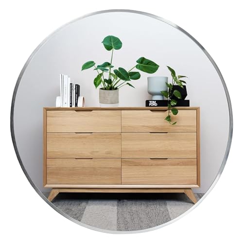 Oruii Round Mirror, 22 inch Silver Circle Mirror,Bruhsed Nickel Metal Frame - color: Silver, size: 22"L x 22"W