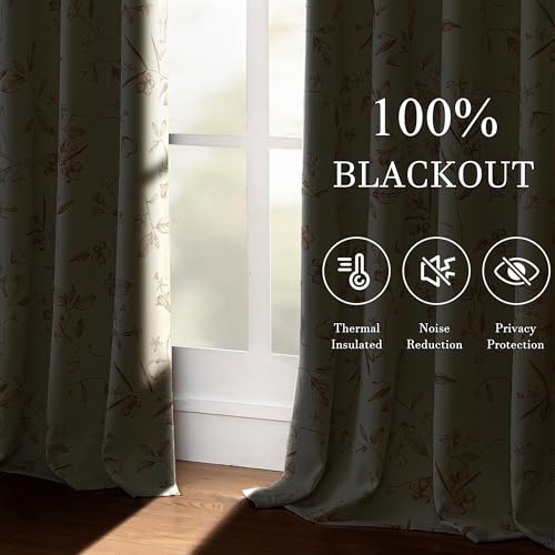 ChrisDowa 100% Blackout Floral Curtains 84 Inches Long 2 Panels,Brown/Beige - color: Brown on Beige, size: 52"W x 84"L (Pack of 2)