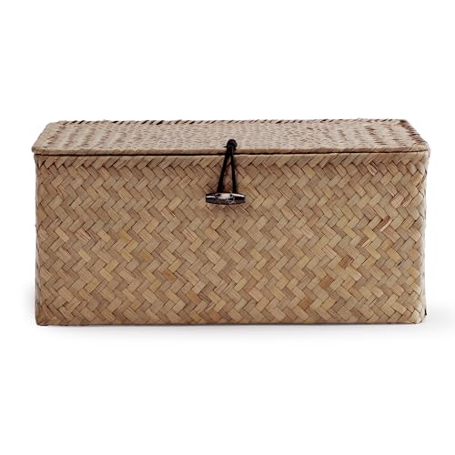 Nonam Small Wicker Basket with Lid,Seagrass Shelf Storage Basket,Coffee - color: S-Coffee