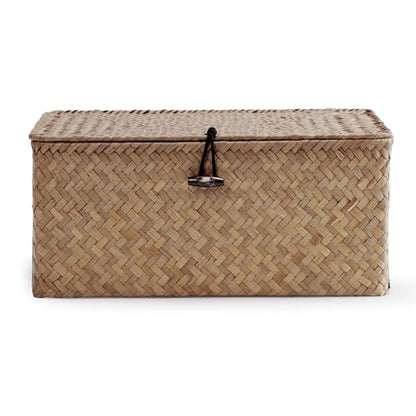 Nonam Small Wicker Basket with Lid,Seagrass Shelf Storage Basket,Coffee - color: S-Coffee