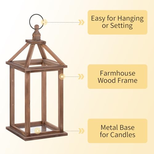 Romadedi Wood Candle Lantern Decorative, Brown, Rustic Decor Set of 2