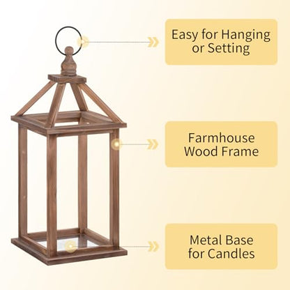 Romadedi Wood Candle Lantern Decorative, Brown, Rustic Decor Set of 2