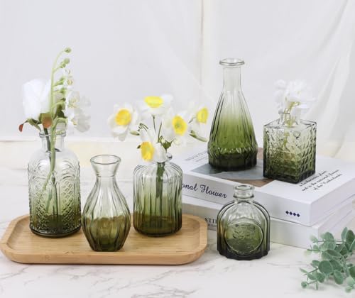 18pcs Green Glass Bud Vase Set, Small Flower Vases for Centerpieces in Bulk - color: Green, size: 18pcs