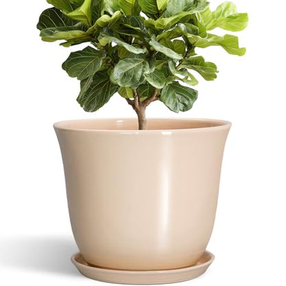 Ceramic Plant Pots, 12 Inch Plant Pot with Drainage, Beige - color: Beige, size: 12 Inch