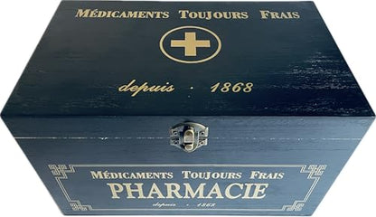khevga Wooden Apothecary Storage Box - Vintage French Pharmacie, Black