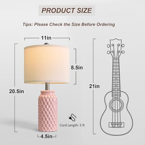 20.5" Small Bedside Lamps Set of 2, Pink Ceramic Nightstand Lamp - color: 20.5" Small - Pink