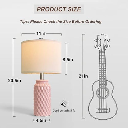 20.5" Small Bedside Lamps Set of 2, Pink Ceramic Nightstand Lamp - color: 20.5" Small - Pink