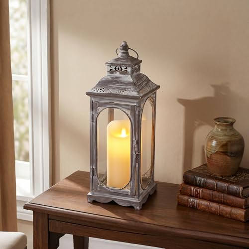 TRIROCKS Vintage Candle Lanterns 14''High Decorative Outdoor Lantern(Grey) - color: Gray, size: Medium