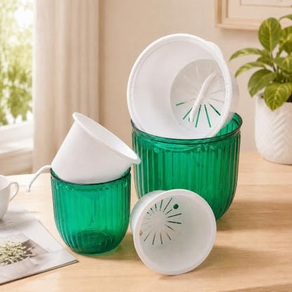 Pumtus 4 Pack Self Watering Hanging Planters, 6.5'' & 4.5'' Plastic Indoor Outdoor Flower Pot, Round Basket with Drainage Hole & Detachable Chain, Succulent Plant Container for Patio Garden Home Decor