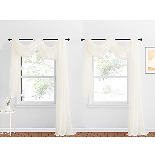 NICETOWN Beige Window Scarf Valances, Voile Fabric Canopy Curtains for Draping, Party Scarf Curtains for Birthday/Revelry, Light Beige, W60 x L216, 2 Panels - color: Light Beige