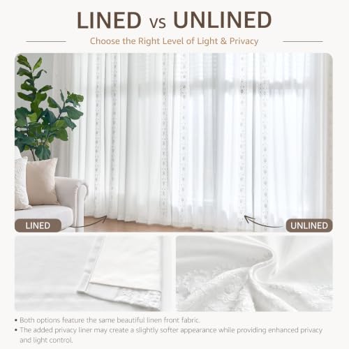 jinchan Floral Linen Curtains Embroidered Back Tab 54Wx84L 2 Panels - color: Floral| Off White, size: 54"W x 84"L (Pack of 2)