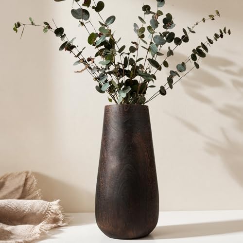 Wood Vase for Dried Flowers – 12 Inch Paulownia Wooden Decorative Vase - color: Brown, size: 12 Inch