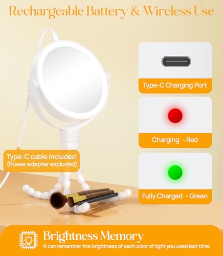 Gospire 5.85” Tripod Travel Makeup Mirror with Light and Magnification - color: White