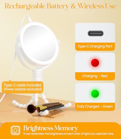 Gospire 5.85” Tripod Travel Makeup Mirror with Light and Magnification - color: White