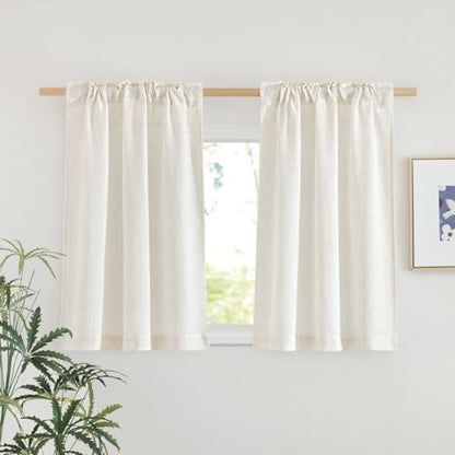 NICETOWN Small Curtains 36 inches Long 2 Panels Set, Rod Pocket & Back Tab Flax Linen Semi Sheer Privacy with Light Through Drapes for Kitchen/Bathroom, Natural, W29 x L36 - color: Linen, size: 29"W x 36"L (Pack of 2)