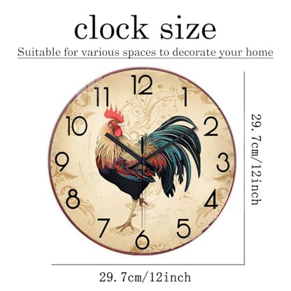 XNM 12 Inch Glass Rooster Wall Clocks Battery Operated - color: Brown Rooster, size: 12 Inch