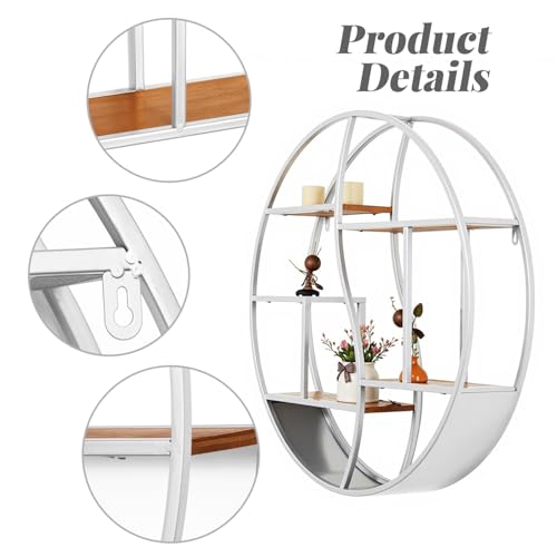 Round Wall Shelf,Decorative Circle Floating Shelves - color: Silver