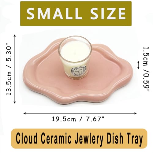 Ceramic Jewelry Tray, Jewelry Dish for Women, Small Ring Dish, Pink Cloud Tray Nightstand Decor Jewlery Plate Ring Holder Dish, Gift for Mom Trinket Tray Jewelry Bowl for Keys, Perfume,Candles - color: Pink