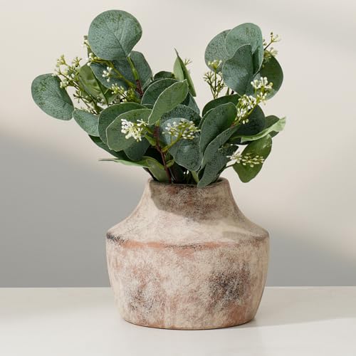 5.3 Inch Small Terracotta Vintage Ceramic Flower Vase, Short Distressed Washed Farmhouse Matte Vase, Table Centerpiece for Living Room Entryway Kitchen Bathroom, Fits Dried Pampas Grass(Terracotta) - color: 105-terracotta