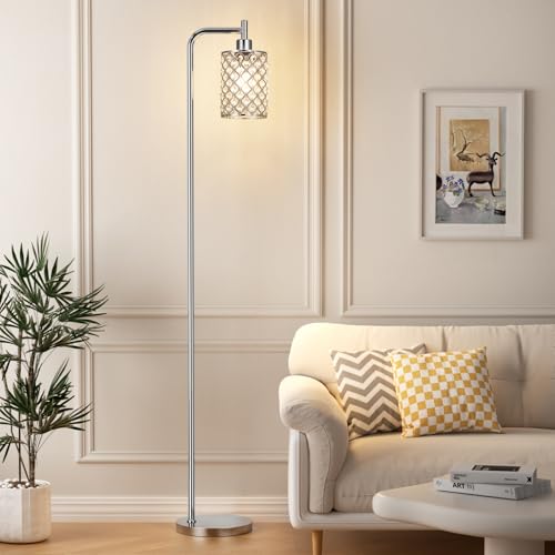 Ziisee Crystal Floor Lamp - Industrial Modern Standing Lamps with LED Bulb for Living Room Bedroom Office - Silver - color: Crystal-Silver