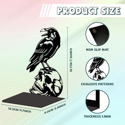 Peacoblue 5.3"x4.3"x7.4" Metal Bookends, Heavy Duty Book Ends for Shelves - style: Crow and Skull