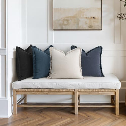 MIULEE Fall Linen Fringe Pillow Covers Set of 4 18x18 Beige/Coastal Blue - color: Coastal Blue, size: 18" x 18" (Pack of 4)