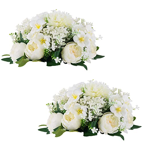 Flower Balls Centerpieces for Tables: White Silk Rose, 2Pcs - color: White, size: 2 PCS