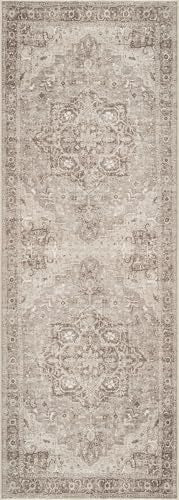 Bloom Rugs Washable Non-Slip 7 ft Runner - Beige/Gray Traditional Runner for Entryway, Hallway, Bathroom, and Kitchen - Exact Size: 2.5' x 7' - color: Beige / Gray, size: 2'6" x 7' (Runner)