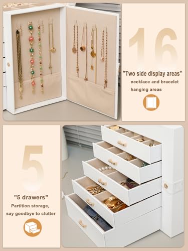 BOOVO Large Jewelry Box for Women 6 Layer - color: White and Gold, size: 6 Layer