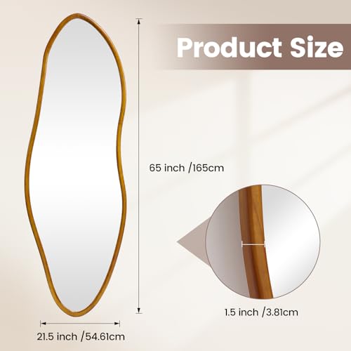 Irregular Full Length Mirror,Large Asymmetrical Wall Mounted Mirror - size: 65"L x 21.5"W